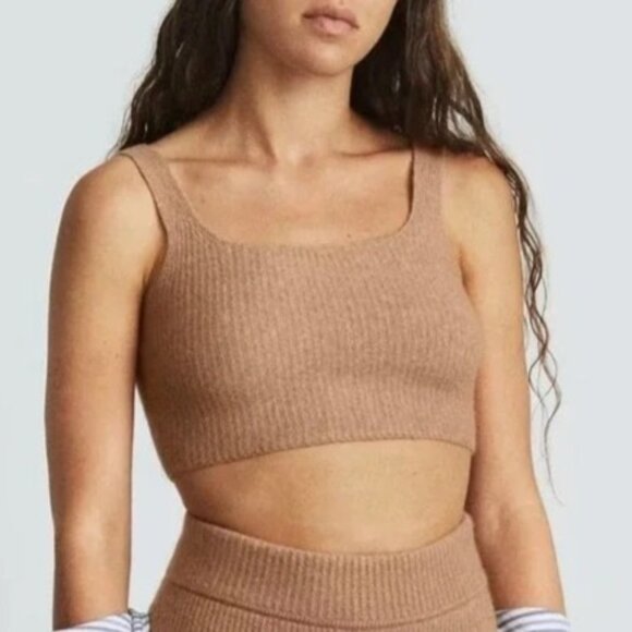 NWT Everlane Sz M Cropped Tank Top Tan Camel Cozy Stretch Ribbed Wool Yak - Picture 1 of 9